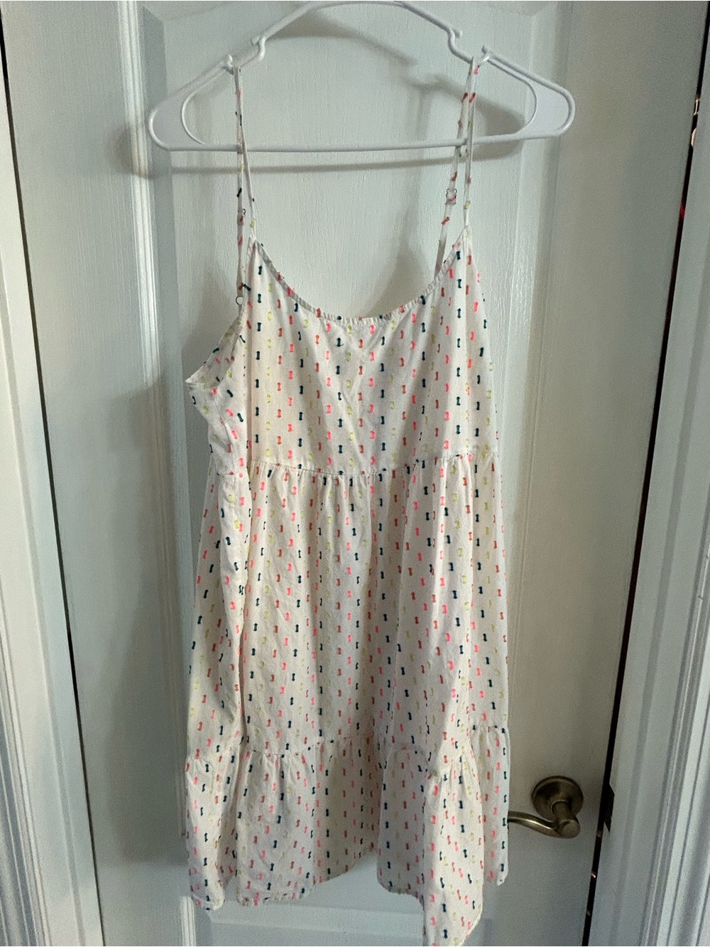 LOFT Beach White Spaghetti-Strap Sundress with Multicolor Dot Print